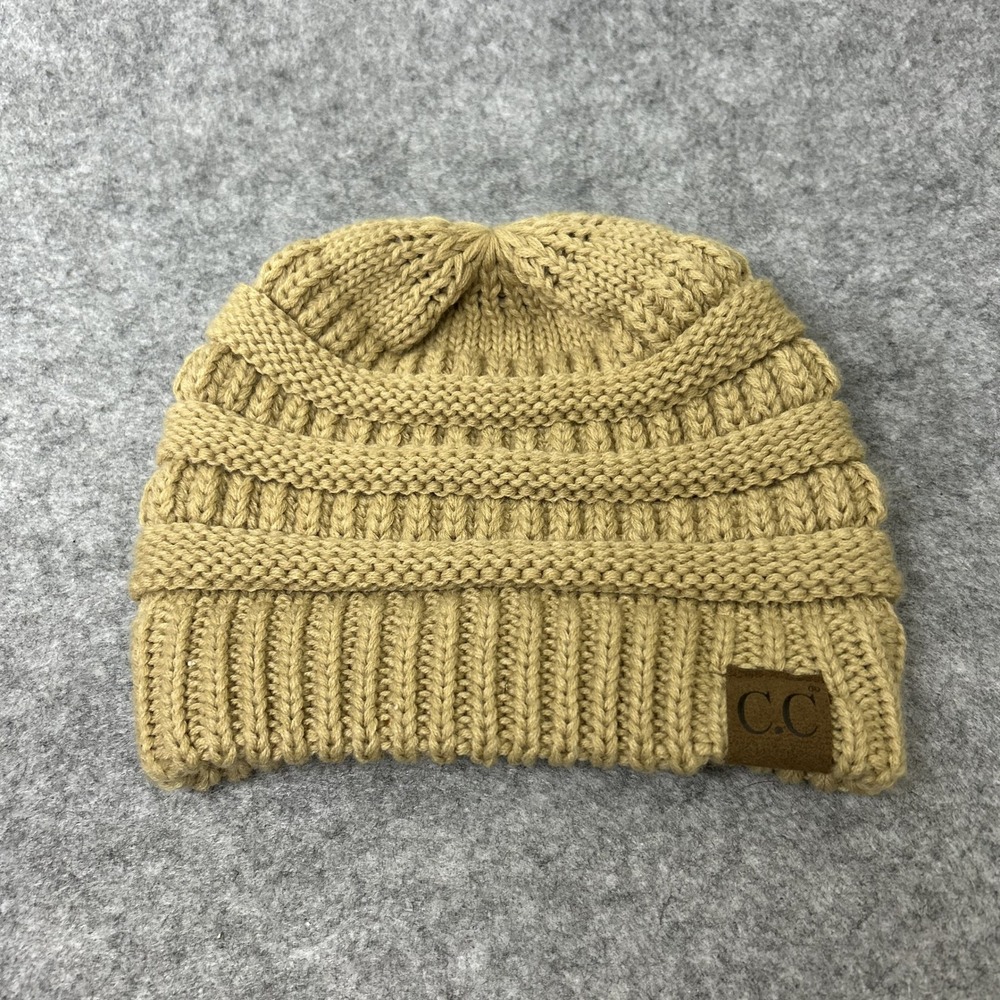 C.C Cable Knit Beanie One Size Tan Mustard Chunky Ribbed Hat